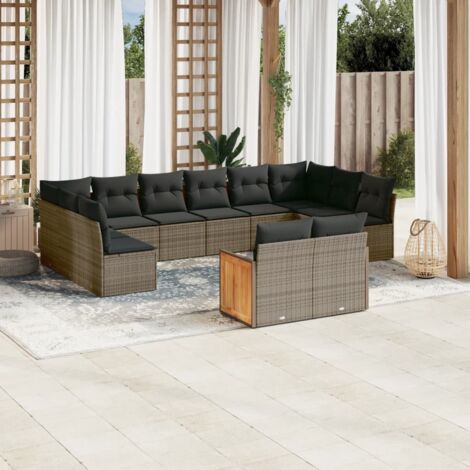 Set de sofás de jardín y cojines 12 pzas ratán sintético gris vidaXL