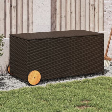 Caja de almacenaje jardín con ruedas ratán PE marrón 190L vidaXL