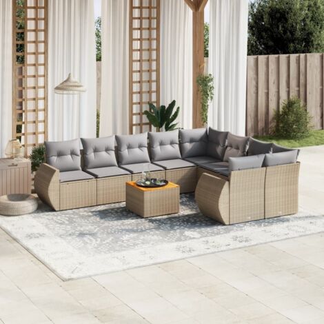 Juego de sofás jardín con cojines beige 10 pzas ratán sintético vidaXL (1/5)