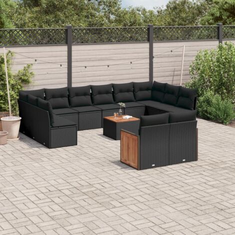 Set de sofás de jardín y cojines 13 pzas ratán sintético negro vidaXL