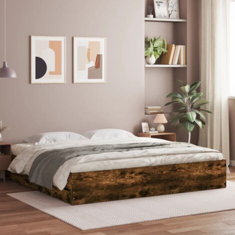 Cama con cajones madera de ingeniería roble ahumado 160x200 cm vidaXL