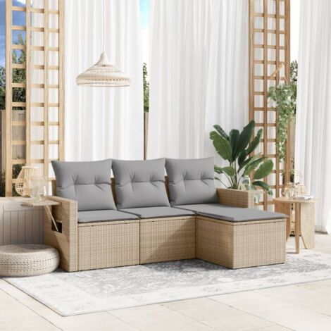 Juego de sofás jardín con cojines 4 pzas ratán sintético beige vidaXL (1/5)