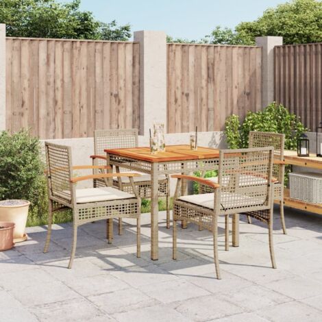 Set comedor de jardín 5 pzas con cojines ratán sintético beige vidaXL