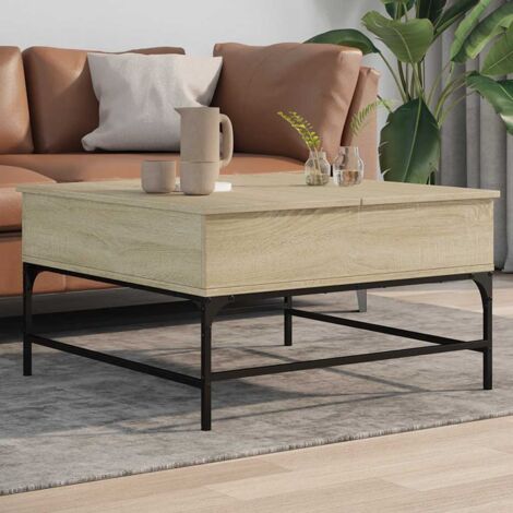 Mesa de centro madera ingeniería metal roble Sonoma 80x80x45 cm vidaXL