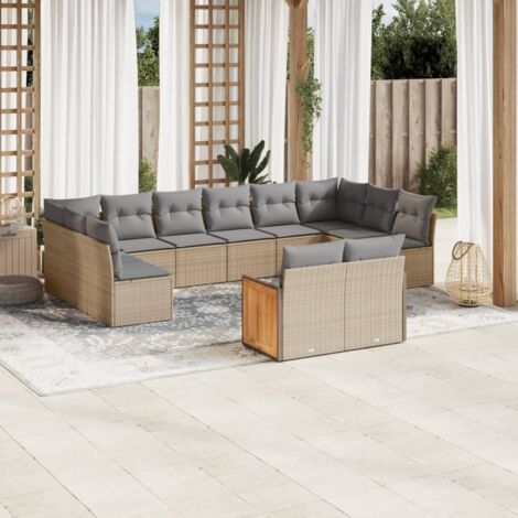 Set de sofás de jardín y cojines 12 pzas ratán sintético beige vidaXL