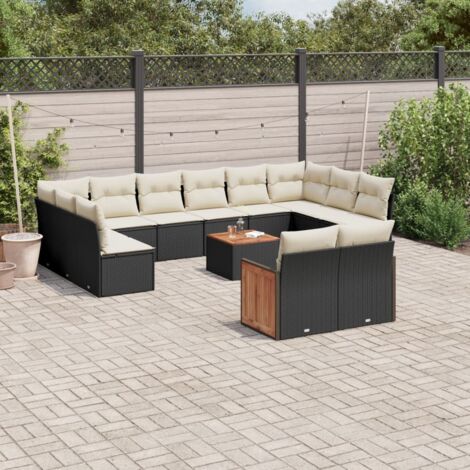 Set de sofás de jardín y cojines 13 pzas ratán sintético negro vidaXL