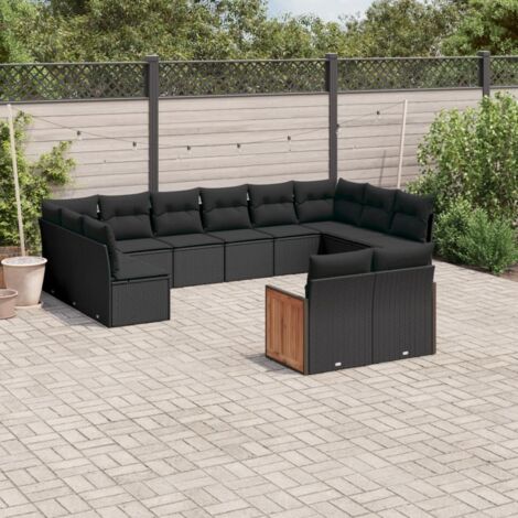 Set de sofás de jardín y cojines 12 pzas ratán sintético negro vidaXL