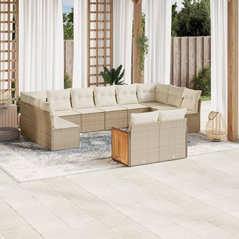 Set de sofás de jardín y cojines 12 pzas ratán sintético beige vidaXL