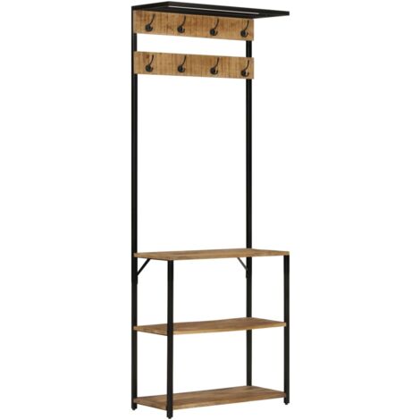 Perchero con zapatero madera maciza mango rugosa 68x30x182 cm vidaXL