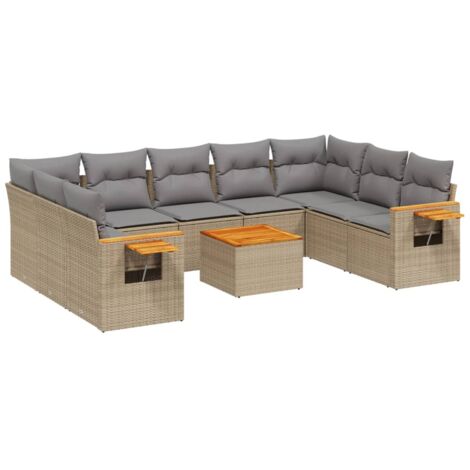 Juego de sofás jardín con cojines beige 10 pzas ratán sintético vidaXL (1/5)