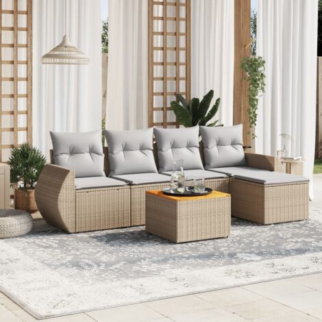 Juego de sofás jardín con cojines 6 pzas ratán sintético beige vidaXL (1/3)
