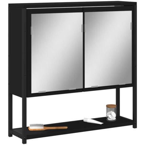Armario con espejo de baño madera ingeniería negro 60x16x60 cm vidaXL