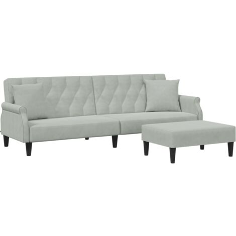 Sofá cama 2 plazas con almohadas taburete terciopelo gris claro vidaXL (1/5)