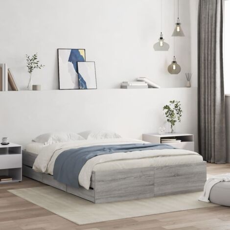 Cama con cajones madera de ingeniería gris Sonoma 135x190 cm vidaXL