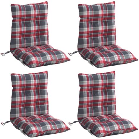 Cojines para silla respaldo bajo 4 uds tela Oxford cuadros rojo vidaXL