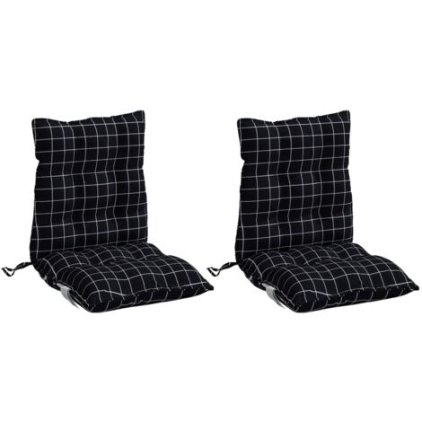 Cojines de silla respaldo bajo 2 uds tela Oxford cuadros negro vidaXL