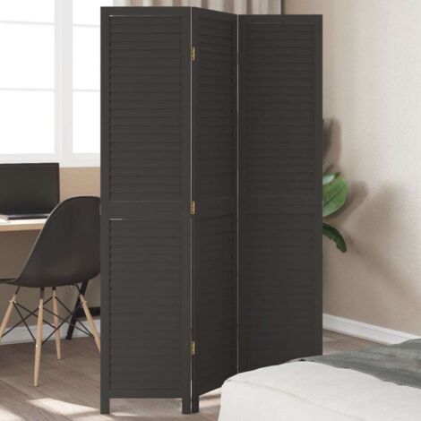 Biombo separador de 3 paneles madera maciza Paulownia negro vidaXL