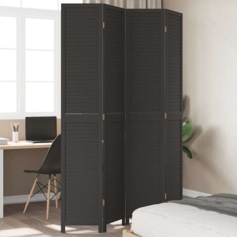 Biombo separador de 4 paneles madera maciza Paulownia negro vidaXL