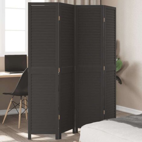 Biombo separador de 4 paneles madera maciza Paulownia negro vidaXL