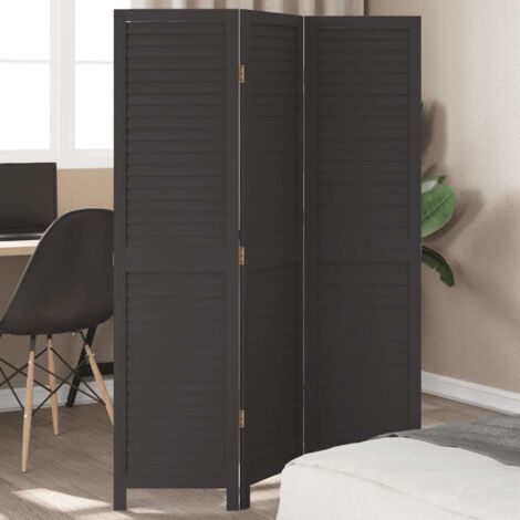 Biombo separador de 3 paneles madera maciza Paulownia negro vidaXL