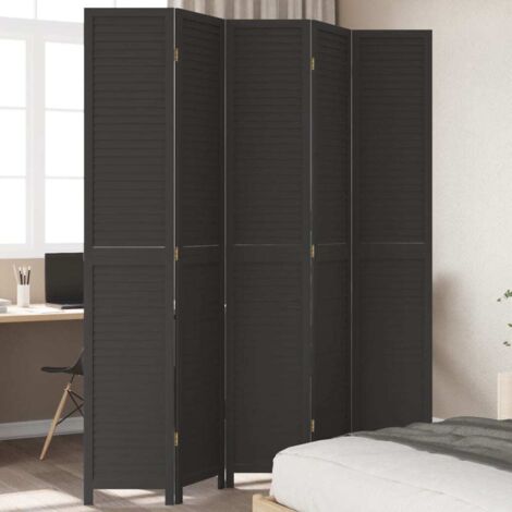 Biombo separador de 5 paneles madera maciza Paulownia negro vidaXL
