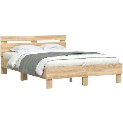 Estructura de cama cabecero y luces LED roble Sonoma 120x190 cm vidaXL (1/5)