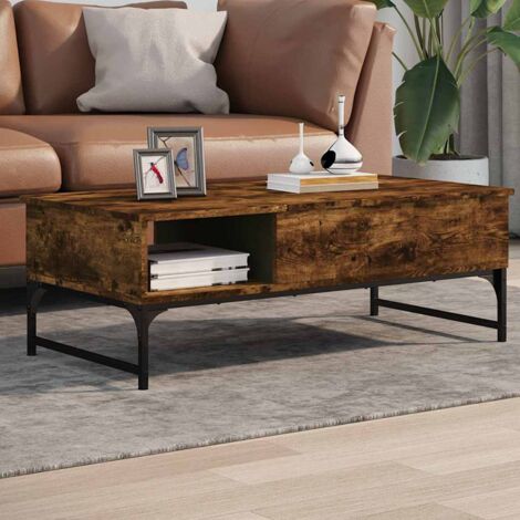 Mesa de centro madera ingeniería metal roble humo 100x50x35 cm vidaXL