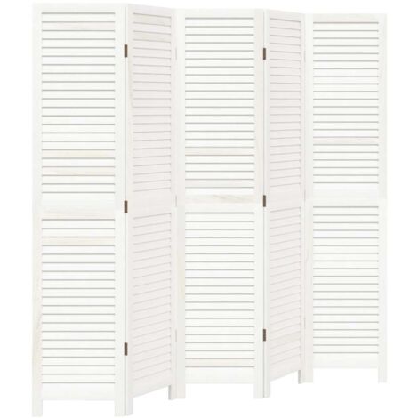 Biombo separador de 5 paneles madera maciza Paulownia blanco vidaXL