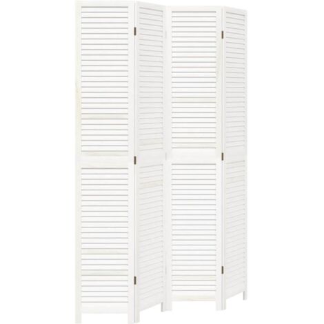 Biombo separador de 4 paneles madera maciza Paulownia blanco vidaXL