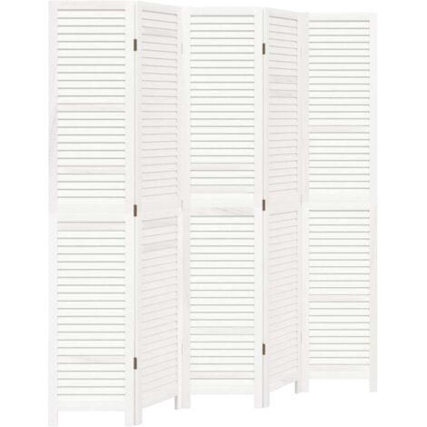 Biombo separador de 5 paneles madera maciza Paulownia blanco vidaXL