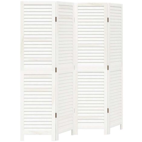 Biombo separador de 4 paneles madera maciza Paulownia blanco vidaXL