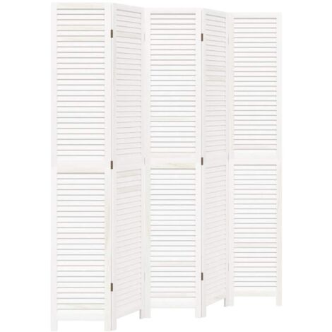 Biombo separador de 5 paneles madera maciza Paulownia blanco vidaXL