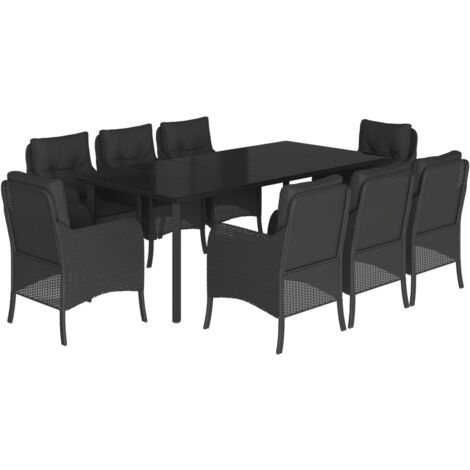 Set de comedor de jardín 9 pzas y cojines ratán sintético negro vidaXL (1/5)