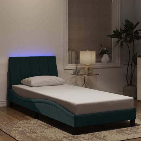 Estructura de cama con LED sin colchón Hanko terciopelo verde oscuro 90x190 cm vidaXL (1/5)