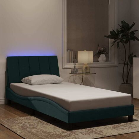 Estructura de cama con LED sin colchón Hanko terciopelo verde oscuro 100x200 cm vidaXL (1/5)