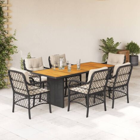 Set de comedor de jardín 7 pzas y cojines ratán sintético negro vidaXL (1/5)