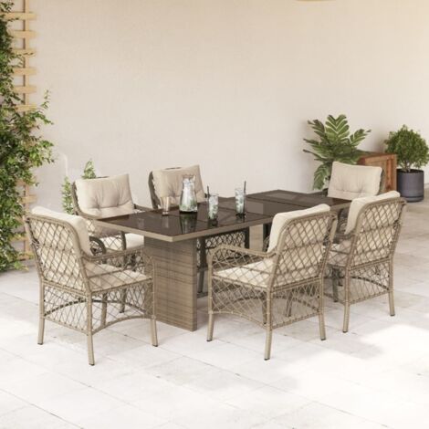 Set comedor de jardín 7 pzas con cojines ratán sintético beige vidaXL