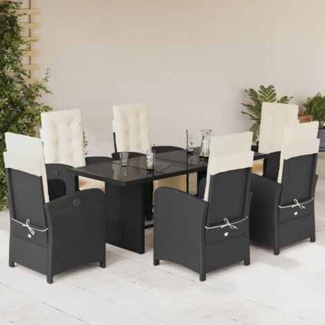 Set de comedor de jardín 7 pzas y cojines ratán sintético negro vidaXL (1/5)