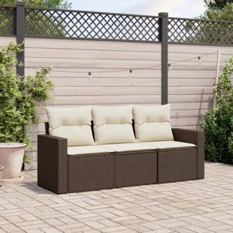 Set sofás de jardín 3 piezas y cojines ratán sintético marrón vidaXL