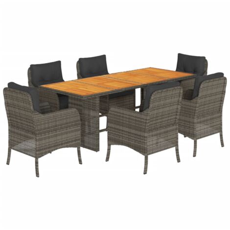 Set comedor jardín 7 pzas y cojines ratán sintético gris vidaXL (1/5)