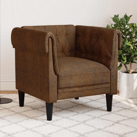 Sillón Chesterfield de tela marrón vidaXL