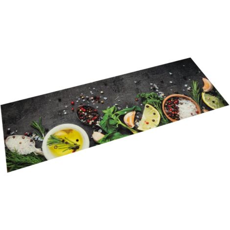 Alfombra de cocina lavable terciopelo dibujo especias 60x180 cm vidaXL