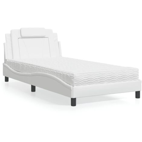 Cama Viana con colchón cuero sintético blanco 100x200 cm vidaXL (1/5)