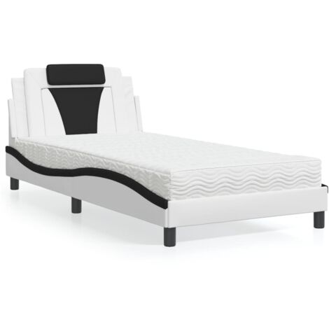 Cama Viana con colchón cuero sintético blanco y negro 100x200 cm vidaXL (1/5)