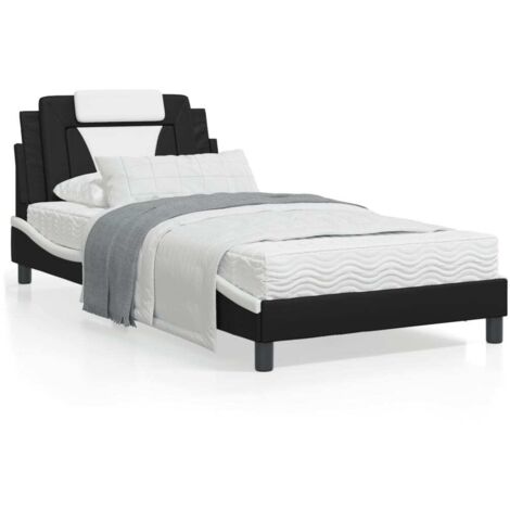 Cama Viana con colchón cuero sintético negro y blanco 100x200 cm vidaXL (1/5)