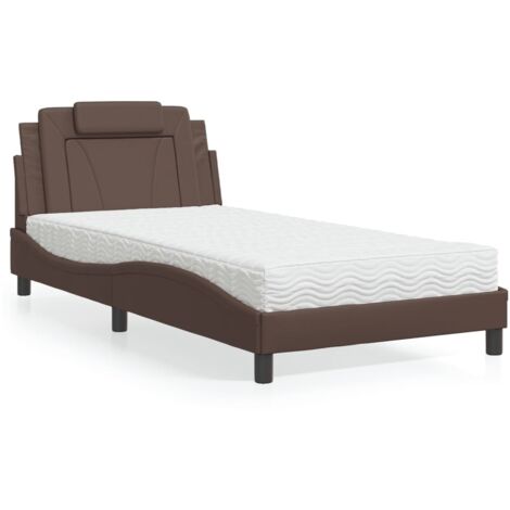 Cama Viana con colchón cuero sintético marrón 100x200 cm vidaXL (1/5)