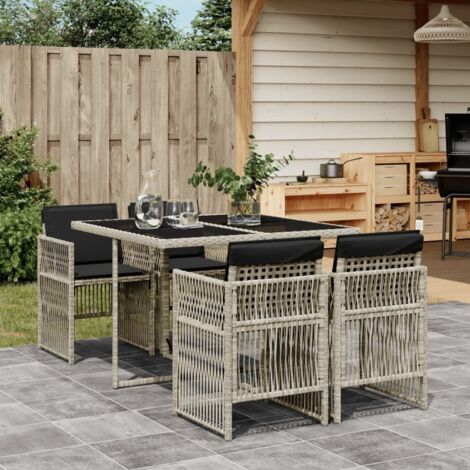 Set comedor de jardín 5 pzas cojines ratán sintético gris claro vidaXL