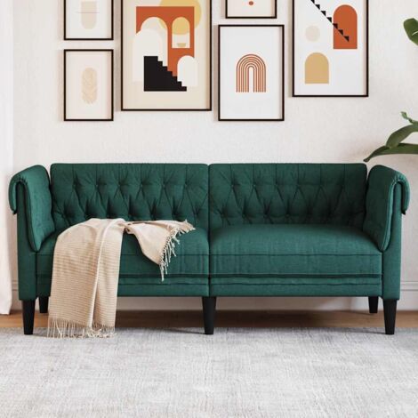 Sofá Chesterfield de 2 plazas tela verde oscuro vidaXL