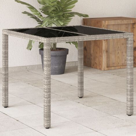 Mesa de jardín superficie vidrio ratán PE gris claro 90x90x75cm vidaXL (1/5)