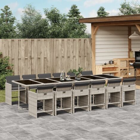 Set comedor jardín y cojines 13 pzas ratán sintético gris claro vidaXL